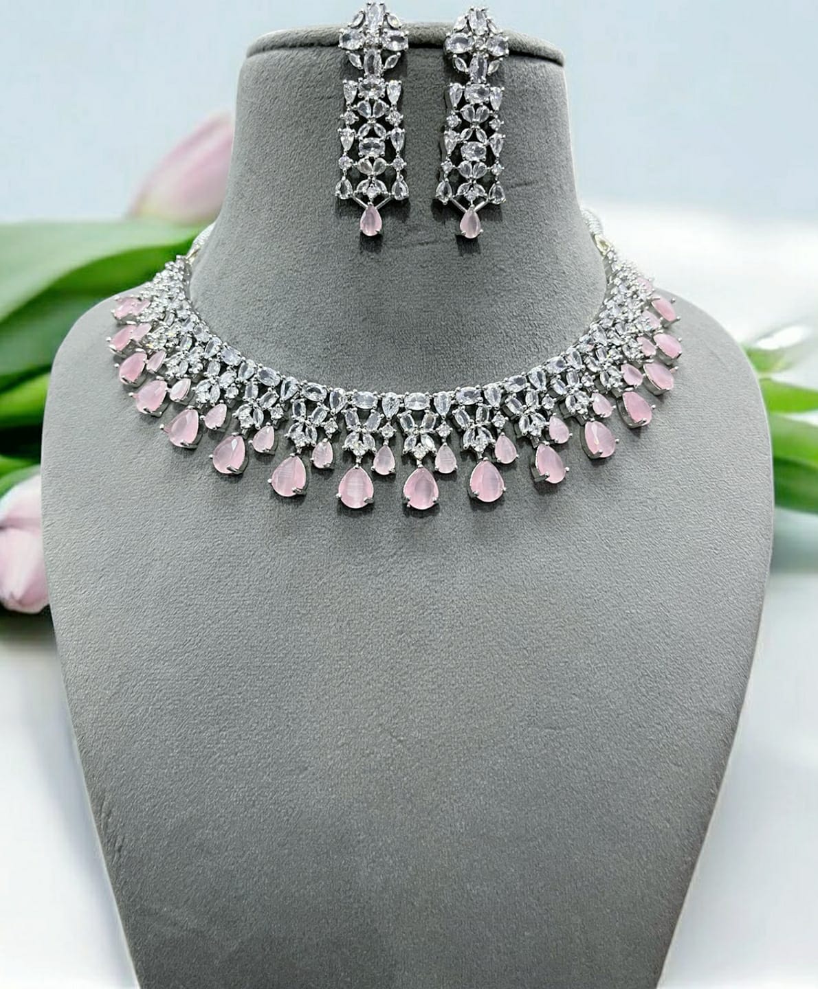 Stone Necklace & Earrings Set | Indian Jewellery | Elegant Crystals Jewellery Indian Neckles Set for