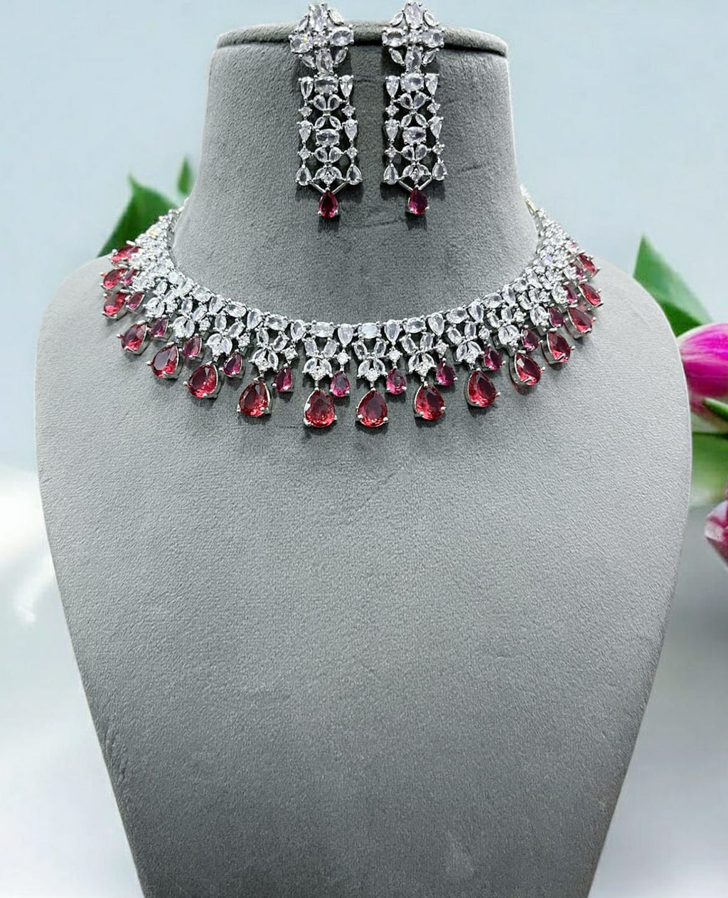 Stone Necklace & Earrings Set | Indian Jewellery | Elegant Crystals Jewellery Indian Neckles Set for