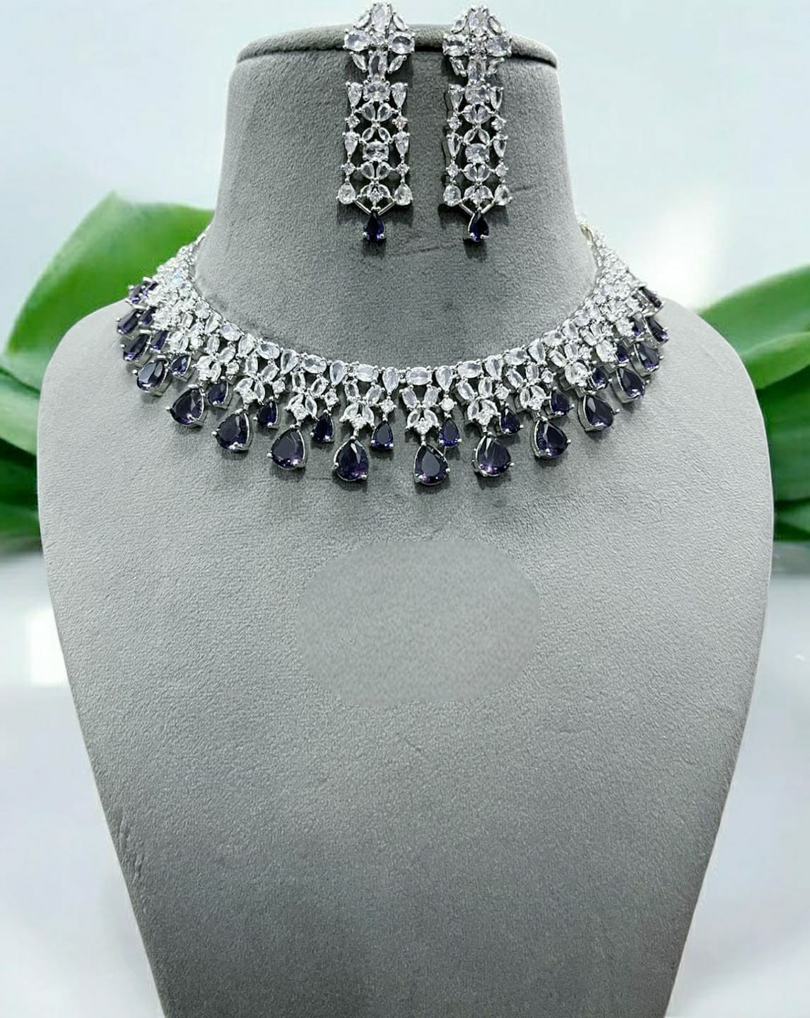 Stone Necklace & Earrings Set | Indian Jewellery | Elegant Crystals Jewellery Indian Neckles Set for