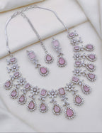 Multicolor CZ Stone Bridal Jewelry Set with Maang Tikka & Earrings | Indian Jewellery | Premium Stone Jewellery Indian Neckles Set