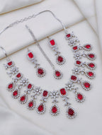 Multicolor CZ Stone Bridal Jewelry Set with Maang Tikka & Earrings | Indian Jewellery | Premium Stone Jewellery Indian Neckles Set