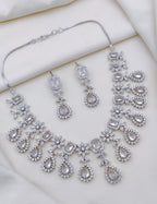 Multicolor CZ Stone Bridal Jewelry Set with Maang Tikka & Earrings | Indian Jewellery | Premium Stone Jewellery Indian Neckles Set