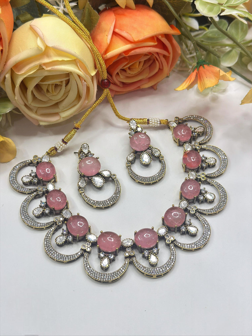 Royal Green Stone Necklace & Earrings Set | Indian Jewellery | Stone Jewellery | Indian Necklace Set