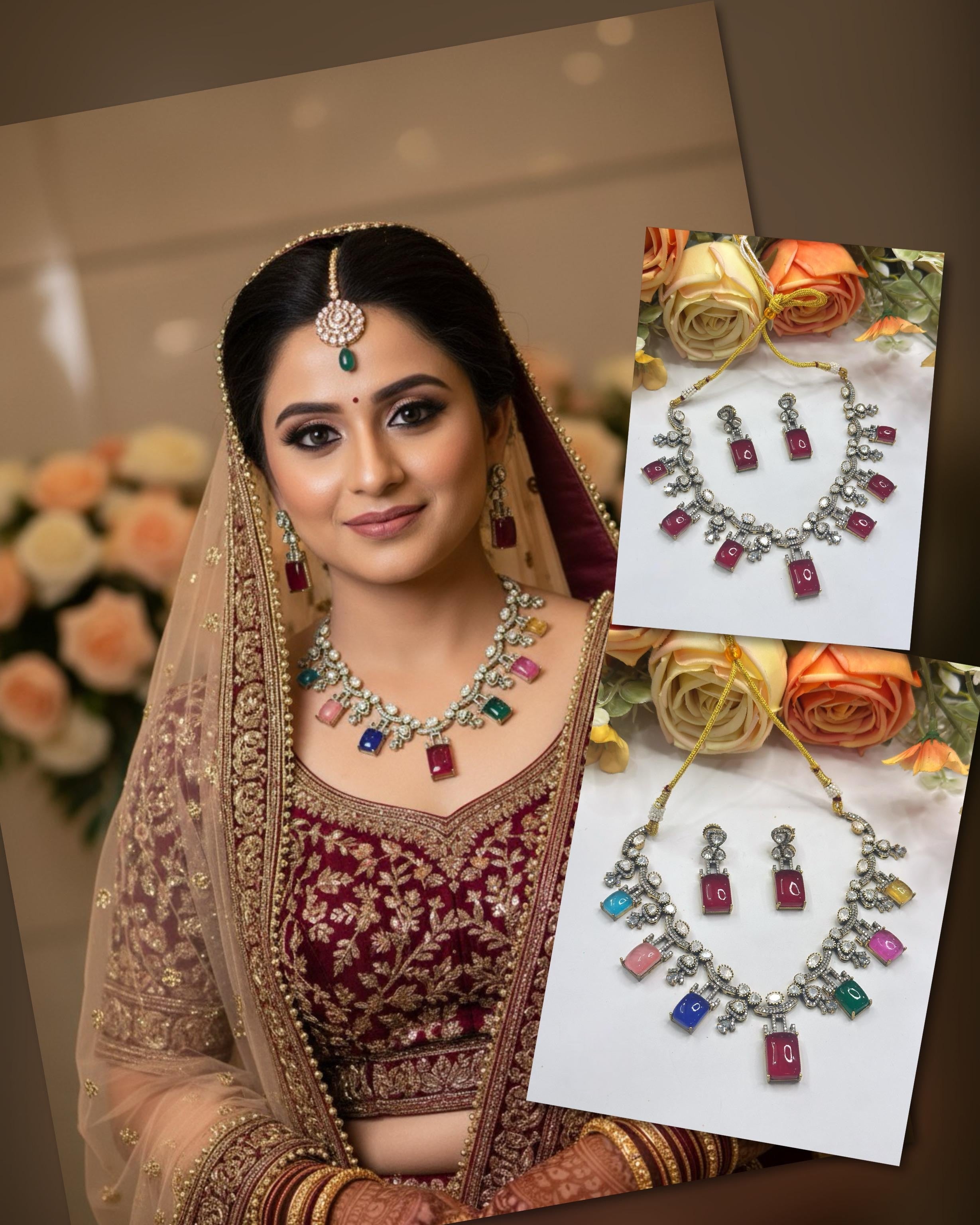 Gemstone Necklace & Earrings Set | Indian Jewellery | Jewellery | Indian Necklace Set