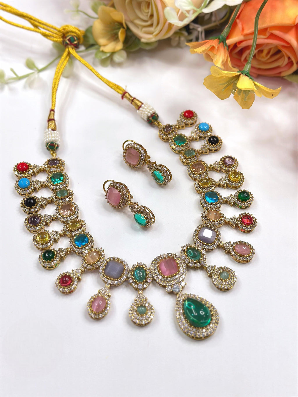 Royal Multicolor Kundan Necklace Set with Earrings | Indian Jewellery | Kundan Jewellery | Indian Necklace Set