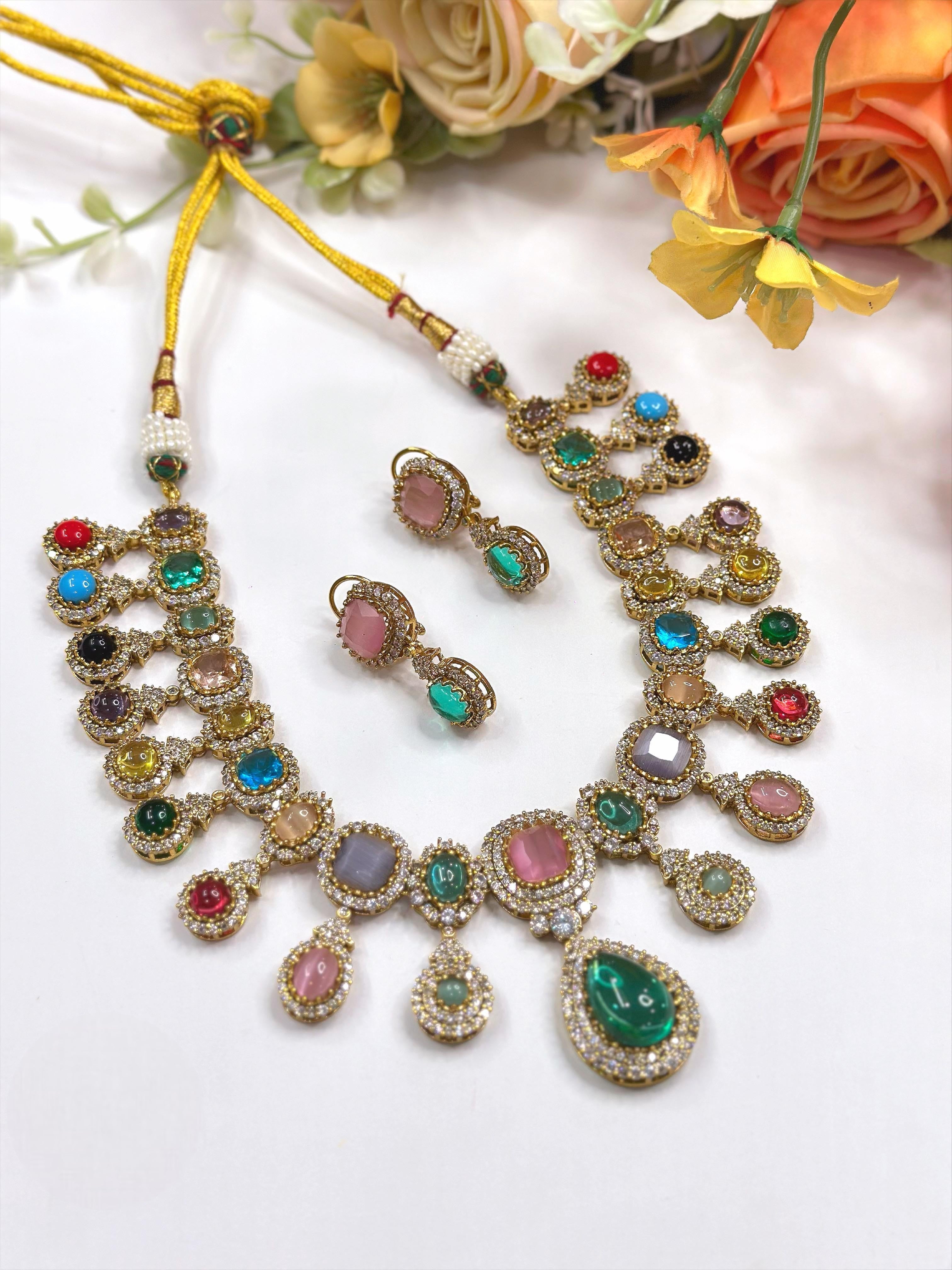 Royal Multicolor Kundan Necklace Set with Earrings | Indian Jewellery | Kundan Jewellery | Indian Necklace Set