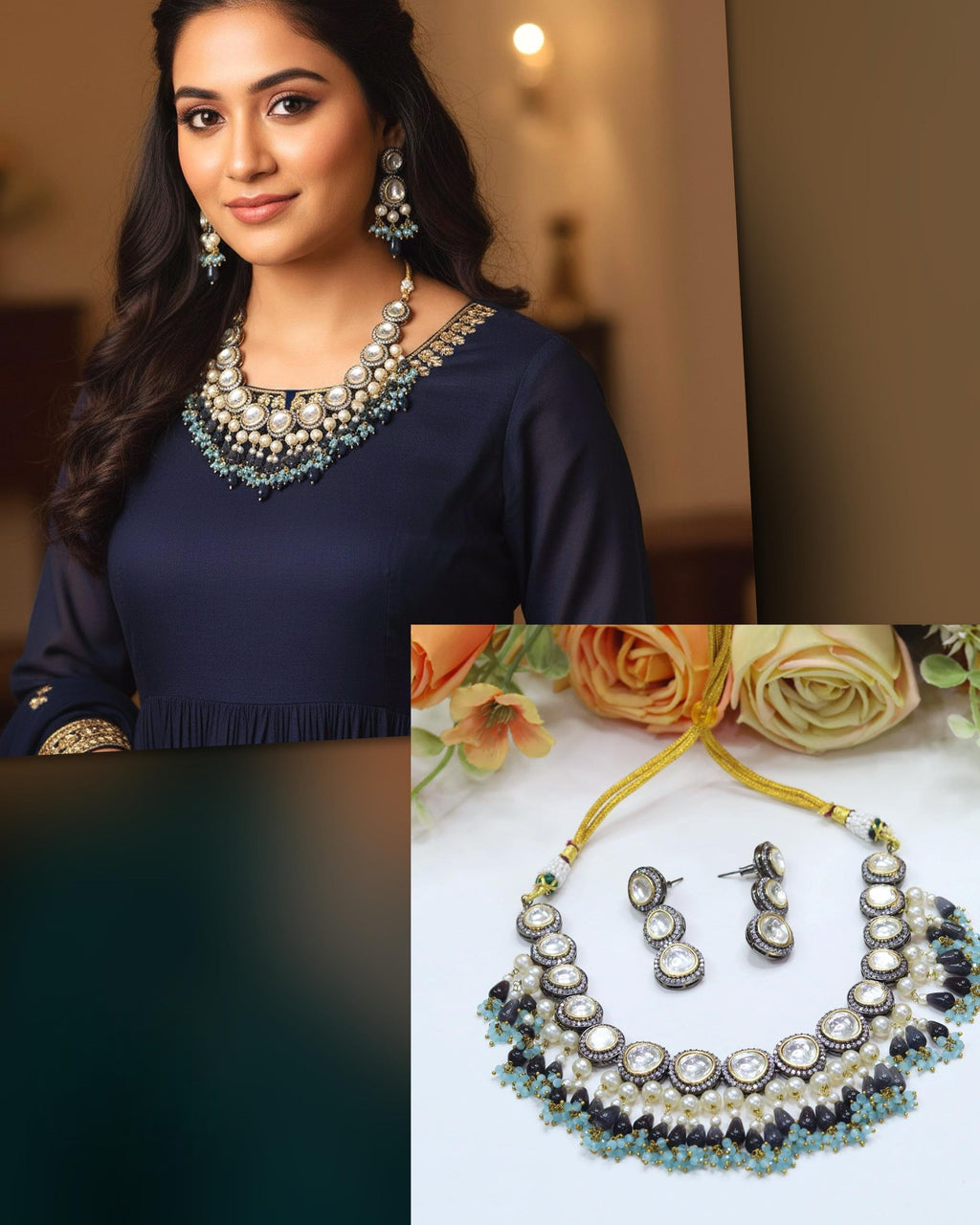 Kundan Pearl Bridal Necklace & Earrings Set | Indian Jewellery | Kundan Pearl Jewellery | Indian Necklace Set