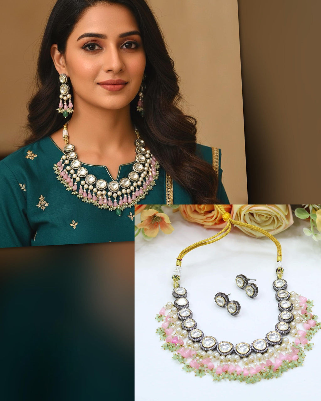 Kundan Pearl Bridal Necklace & Earrings Set | Indian Jewellery | Kundan Pearl Jewellery | Indian Necklace Set