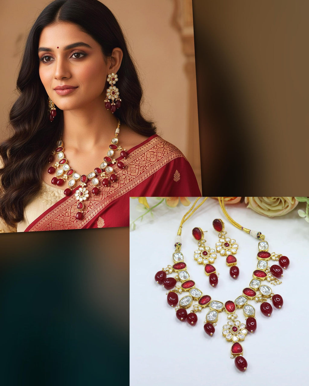 Kundan Bridal Necklace & Earrings Set | Indian Jewellery | Kundan Stone Jewellery | Indian Necklace Set