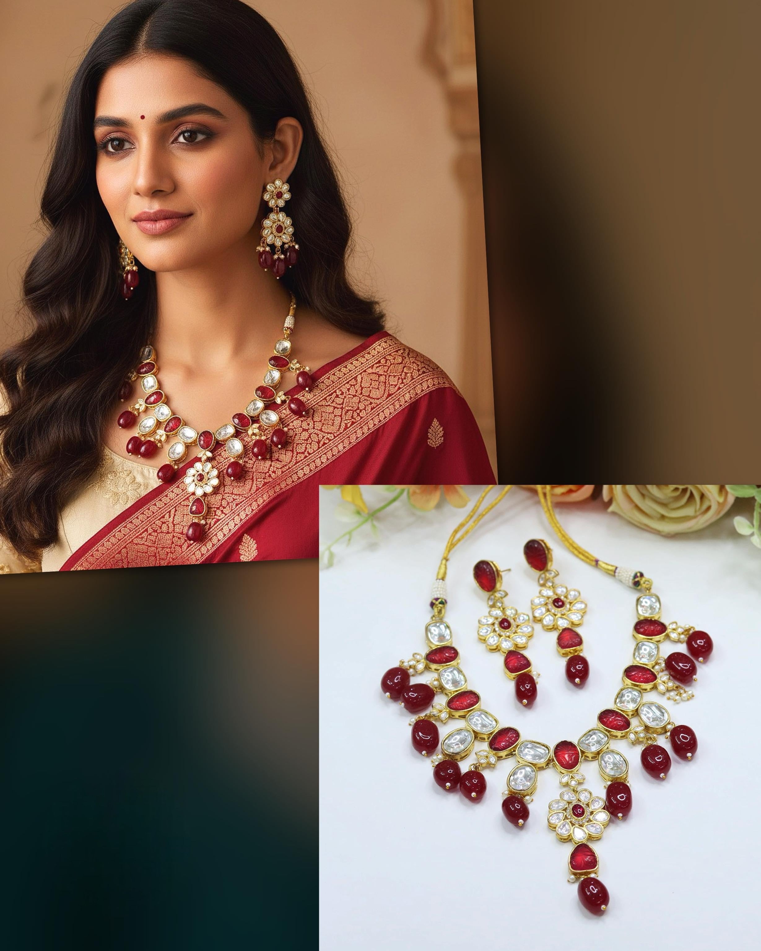Kundan Bridal Necklace & Earrings Set | Indian Jewellery | Kundan Stone Jewellery | Indian Necklace Set