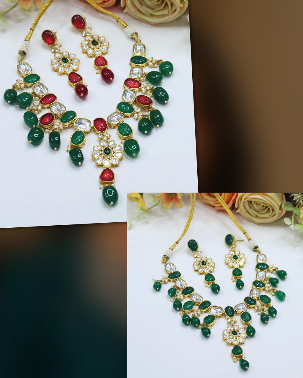 Kundan Bridal Necklace & Earrings Set | Indian Jewellery | Kundan Stone Jewellery | Indian Necklace Set