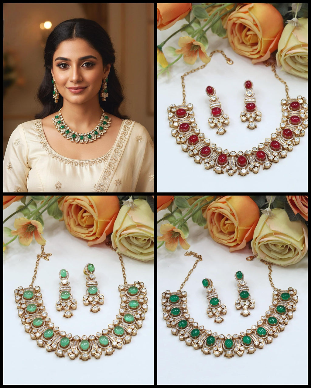 Kundan Bridal Necklace & Earrings Set | Indian Jewellery | Beautiful Kundan Stone Jewellery | Indian Necklace Set