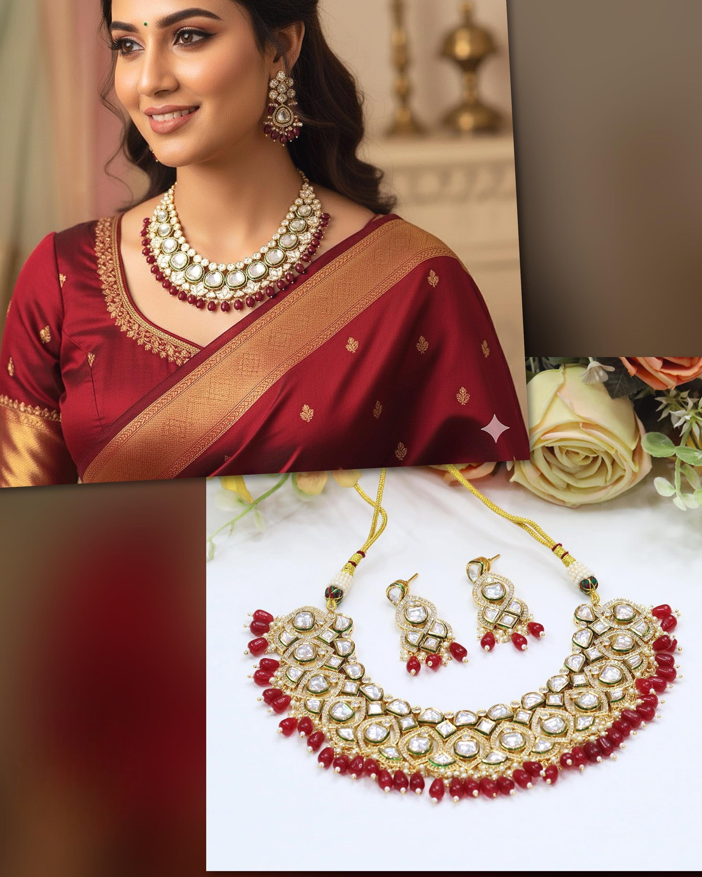 Kundan Pearl Bridal Necklace Set with Earrings | Indian Jewellery | Beads Jewellery | Indian Necklace Set