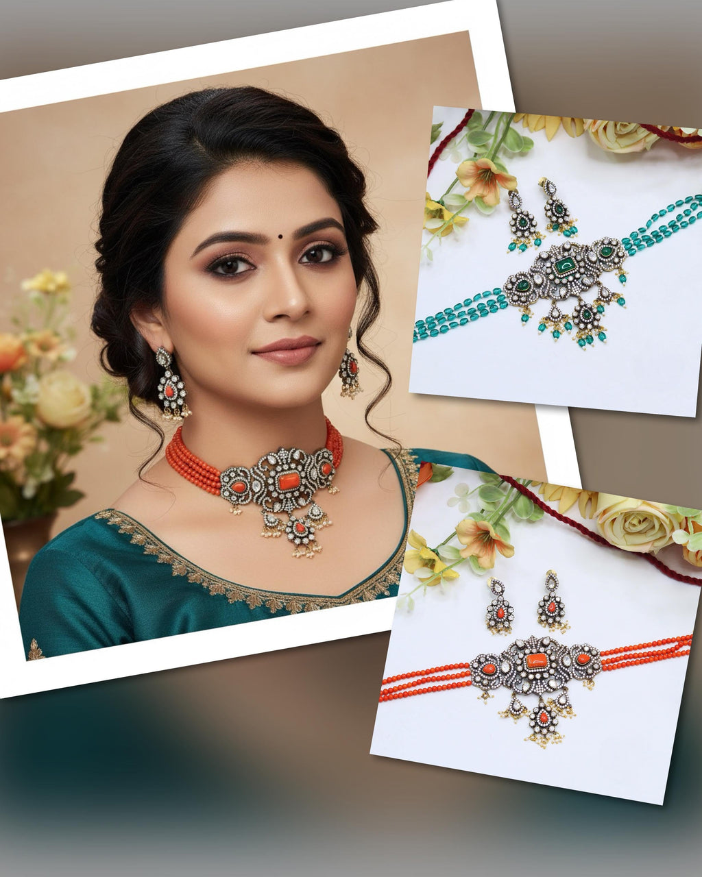 Beaded Choker Necklace Set with Earrings | Indian Jewellery | Beads Jewellery | Indian Necklace Set