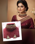 Pearl Ruby Red Jhumki Earrings & Choker Necklace Set | Indian Jewellery | Beads Jewellery | Indian Necklace Set