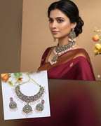 Pink Beaded Kundan Pearl Necklace Set with Earrings | Indian Jewellery | Kundan Polki Jewellery | Indian Necklace Set
