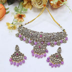 Purple Beaded Choker Kundan Pearl Necklace Set | Indian Jewellery | Kundan Polki Jewellery | Indian Necklace Set