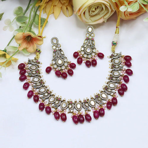 Beaded Kundan Necklace Set | Indian Jewellery | Kundan Indian Necklace Set with Matching Earrings | Premium Indian Jewellery