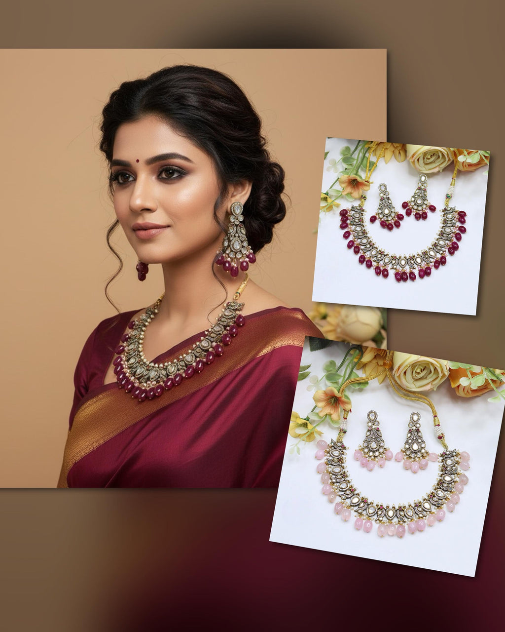 Beaded Kundan Necklace Set | Indian Jewellery | Kundan Indian Necklace Set with Matching Earrings | Premium Indian Jewellery