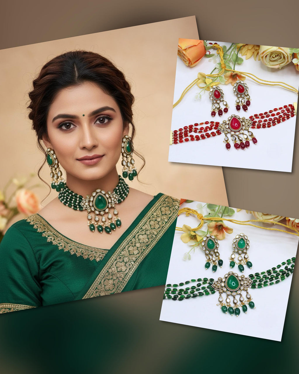 Stone Kundan Choker Necklace Set | Indian Jewellery | Stone Kundan Indian Necklace Set with Matching Earrings | Indian Jewellery for Women