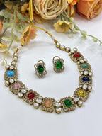 Multicolor Kundan Necklace Set | Indian Jewellery | Kundan Indian Necklace Set with With Earrings | Premium Indian Jewellery