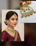 Pearl Stone Bridal Necklace Set | Indian Jewellery | Pearl Stone Indian Necklace Set with Matching Earrings & Maang Tikka | Premium Bridal Jewellery