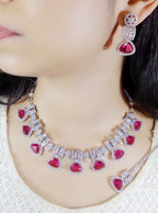 Stone & Zircon Bridal Necklace Set | Indian Jewellery | Premium Stone Jewellery Indian Neckles Set with Earrings & Maangtika