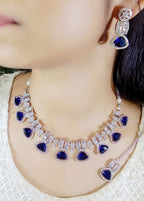 Stone & Zircon Bridal Necklace Set | Indian Jewellery | Premium Stone Jewellery Indian Neckles Set with Earrings & Maangtika