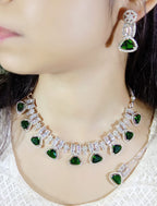 Stone & Zircon Bridal Necklace Set | Indian Jewellery | Premium Stone Jewellery Indian Neckles Set with Earrings & Maangtika
