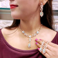 Floral CZ Necklace Set | Indian Jewellery | Stone & Silver-Tone American Diamond Jewelry Set with Earrings & Maangtikka