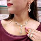 Floral CZ Necklace Set | Indian Jewellery | Stone & Silver-Tone American Diamond Jewelry Set with Earrings & Maangtikka
