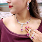 Floral CZ Necklace Set | Indian Jewellery | Stone & Silver-Tone American Diamond Jewelry Set with Earrings & Maangtikka