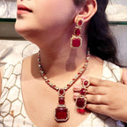 Gold Tone Kundan Style Necklace Set | Indian Jewellery | Kundan Jewellery Indian Necklace Set with Earrings & Maangtikka