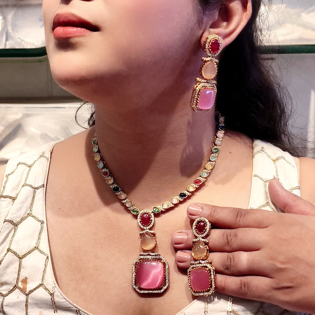 Gold Tone Kundan Style Necklace Set | Indian Jewellery | Kundan Jewellery Indian Necklace Set with Earrings & Maangtikka