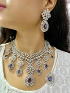Diamond Look & Deep Necklace Set | Indian Jewellery | CZ American Diamond Jewellery Indian Necklace Set with Earrings & Maangtikka