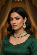Royal Silver Choker Necklace Set with Ruby Red Stone Drops | Kundan Beads Indian Jewellery | Elegant Bridal Necklace with Earrings