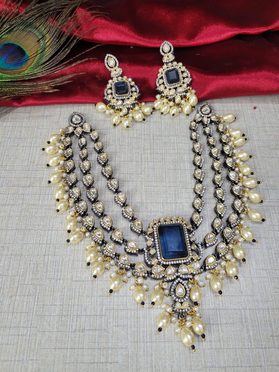 Bridal Kundan Pearl Beaded Jewellery Set | Kundan Polki Indian Choker Necklace Set | Elegant Indian Jewellery