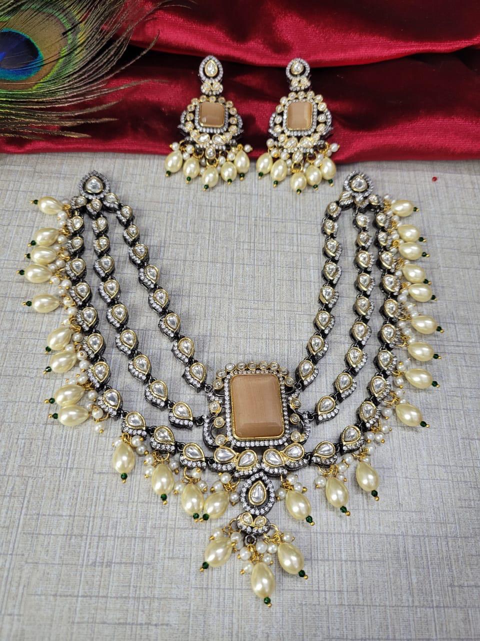 Bridal Kundan Pearl Beaded Jewellery Set | Kundan Polki Indian Choker Necklace Set | Elegant Indian Jewellery