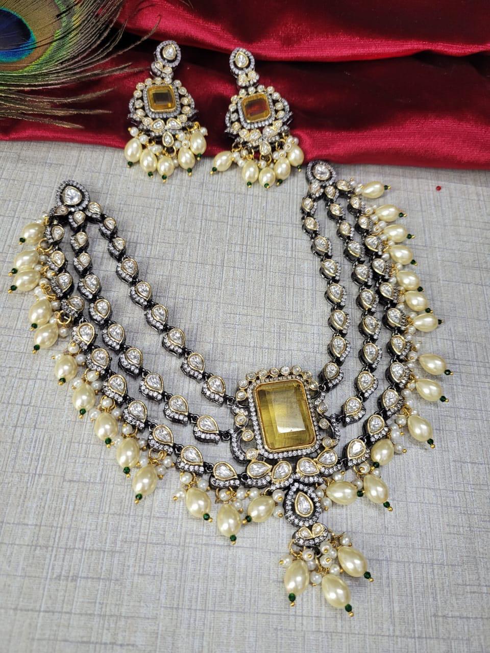 Bridal Kundan Pearl Beaded Jewellery Set | Kundan Polki Indian Choker Necklace Set | Elegant Indian Jewellery