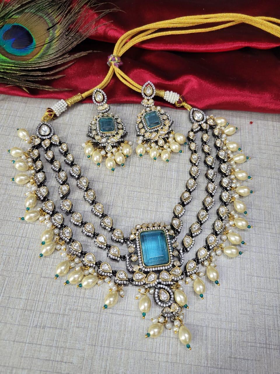 Bridal Kundan Pearl Beaded Jewellery Set | Kundan Polki Indian Choker Necklace Set | Elegant Indian Jewellery