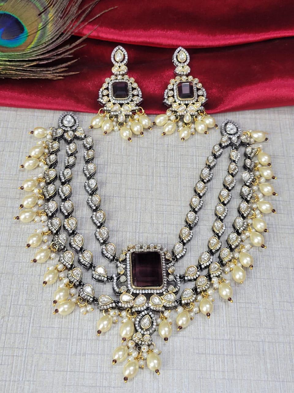 Bridal Kundan Pearl Beaded Jewellery Set | Kundan Polki Indian Choker Necklace Set | Elegant Indian Jewellery