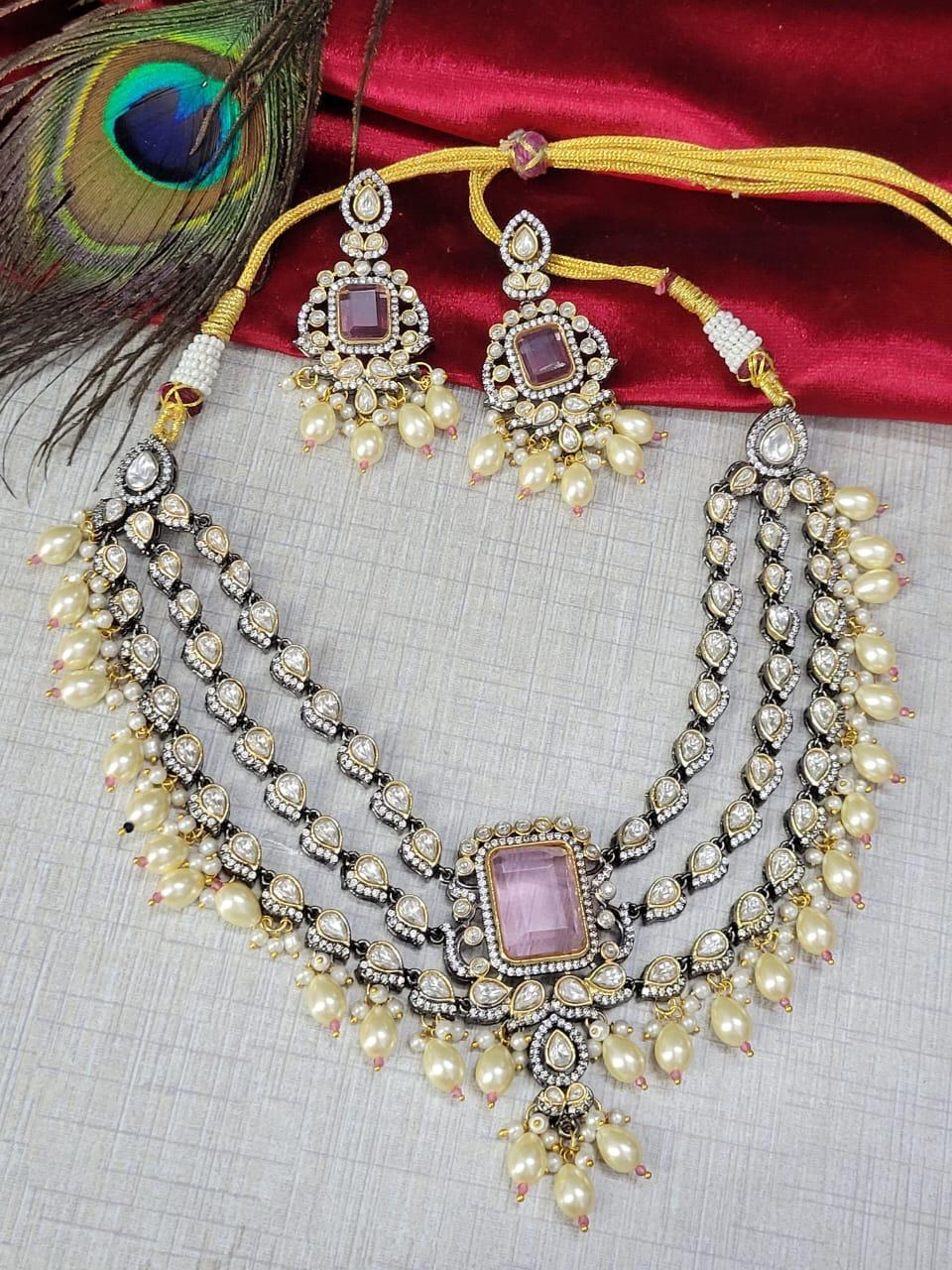 Bridal Kundan Pearl Beaded Jewellery Set | Kundan Polki Indian Choker Necklace Set | Elegant Indian Jewellery