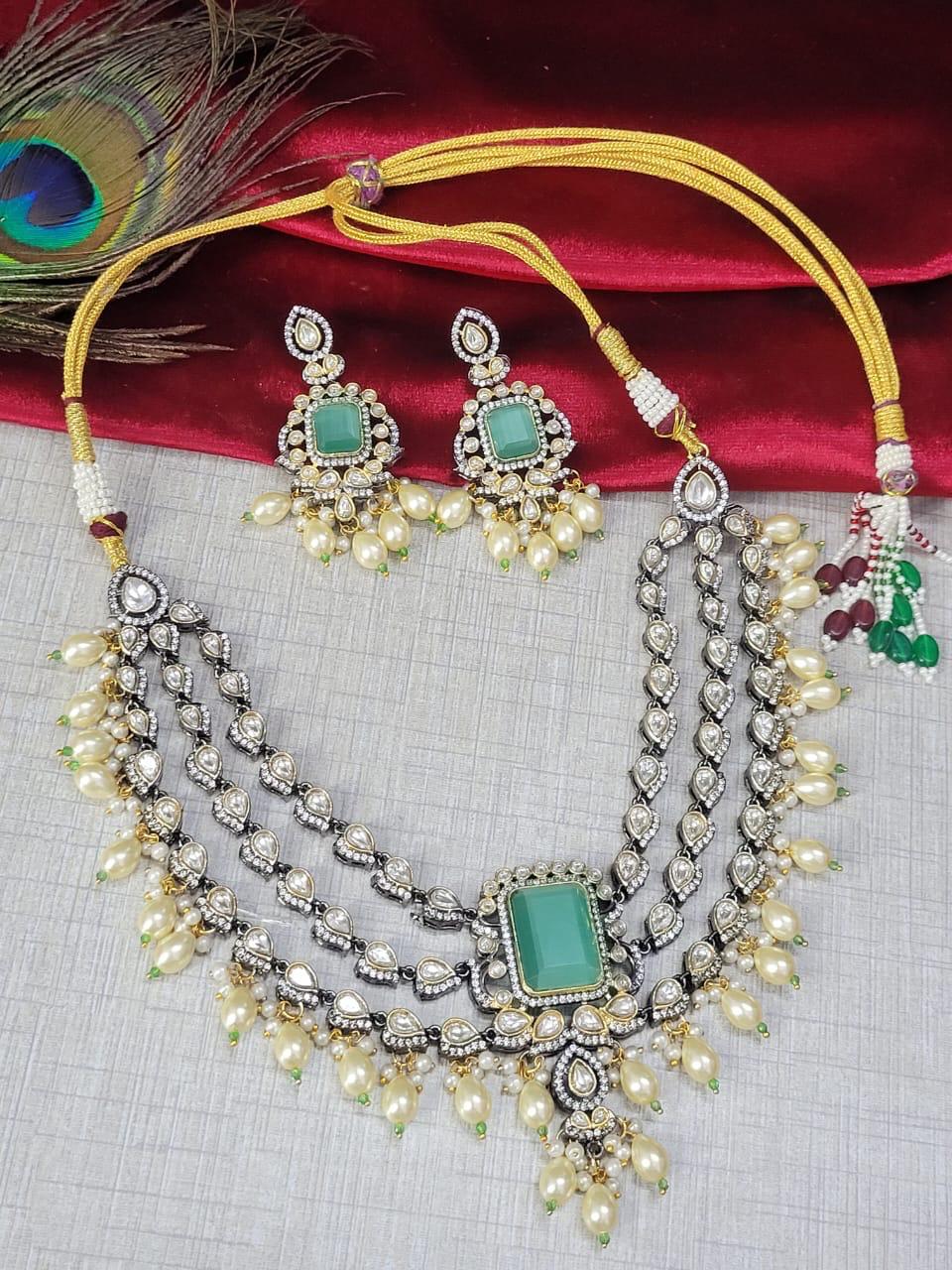 Bridal Kundan Pearl Beaded Jewellery Set | Kundan Polki Indian Choker Necklace Set | Elegant Indian Jewellery