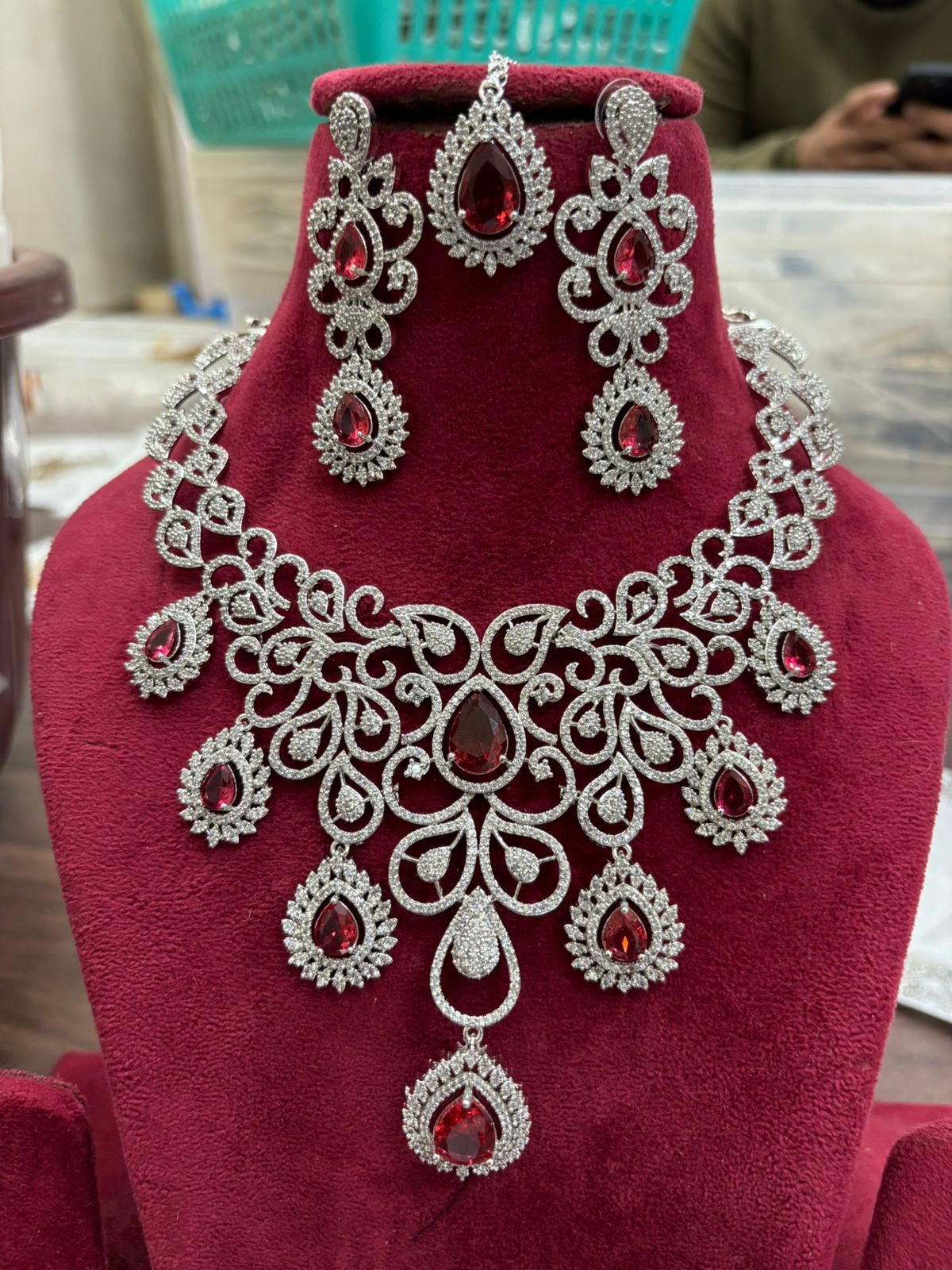 Bridal Kundan AD Necklace Set | Kundan Polki Indian Jewellery | Necklace Set with Earrings & Maangtika