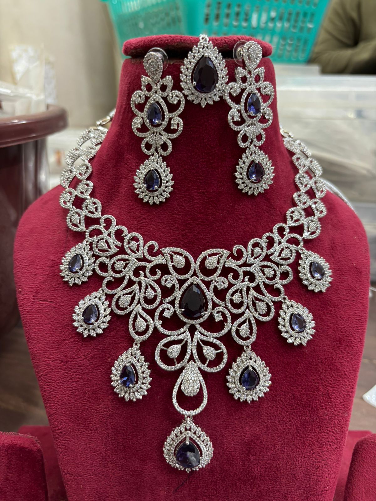 Bridal Kundan AD Necklace Set | Kundan Polki Indian Jewellery | Necklace Set with Earrings & Maangtika
