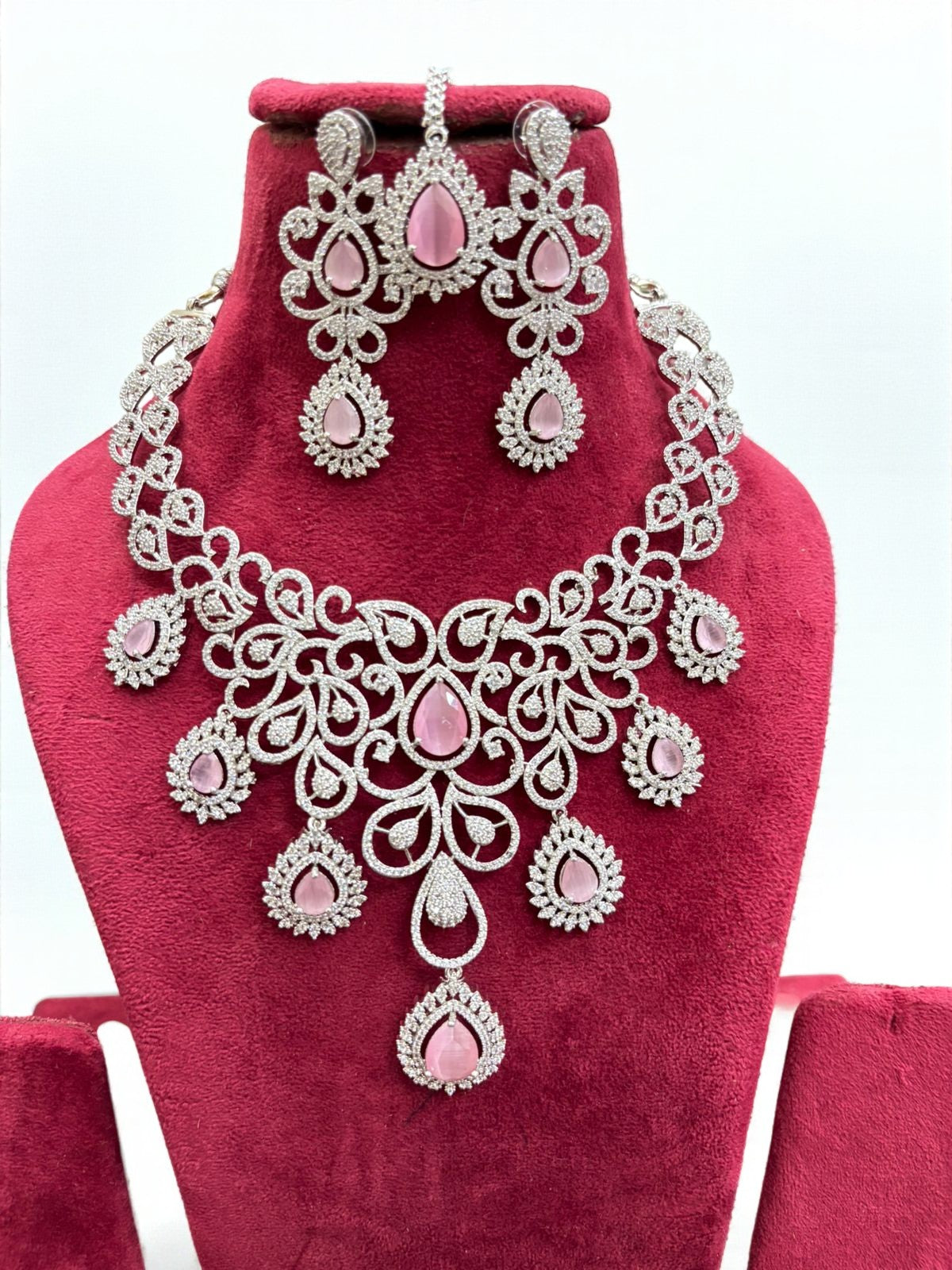 Bridal Kundan AD Necklace Set | Kundan Polki Indian Jewellery | Necklace Set with Earrings & Maangtika