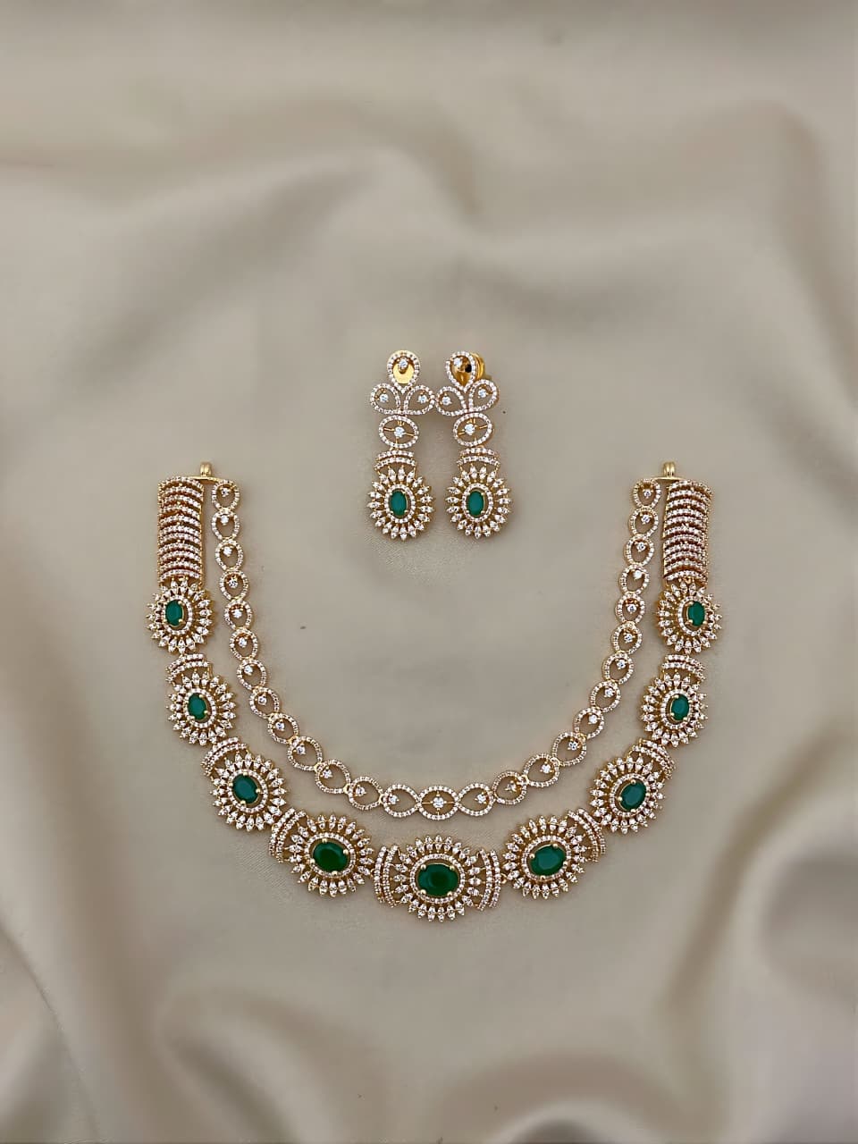 Bridal AD Necklace Jewellery Set with Matching Earrings | Sparkling American Diamonds | Traditional Indian Necklace Set | Indian Jewellery