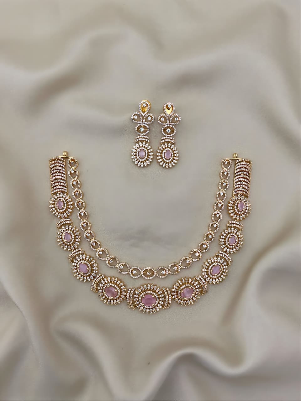 Bridal AD Necklace Jewellery Set with Matching Earrings | Sparkling American Diamonds | Traditional Indian Necklace Set | Indian Jewellery