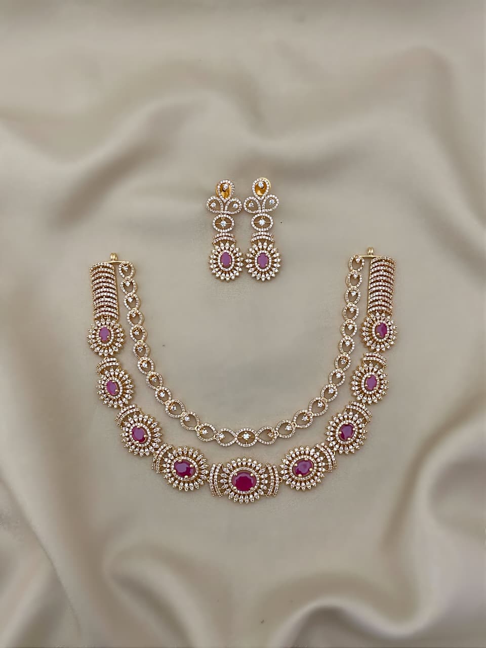 Bridal AD Necklace Jewellery Set with Matching Earrings | Sparkling American Diamonds | Traditional Indian Necklace Set | Indian Jewellery