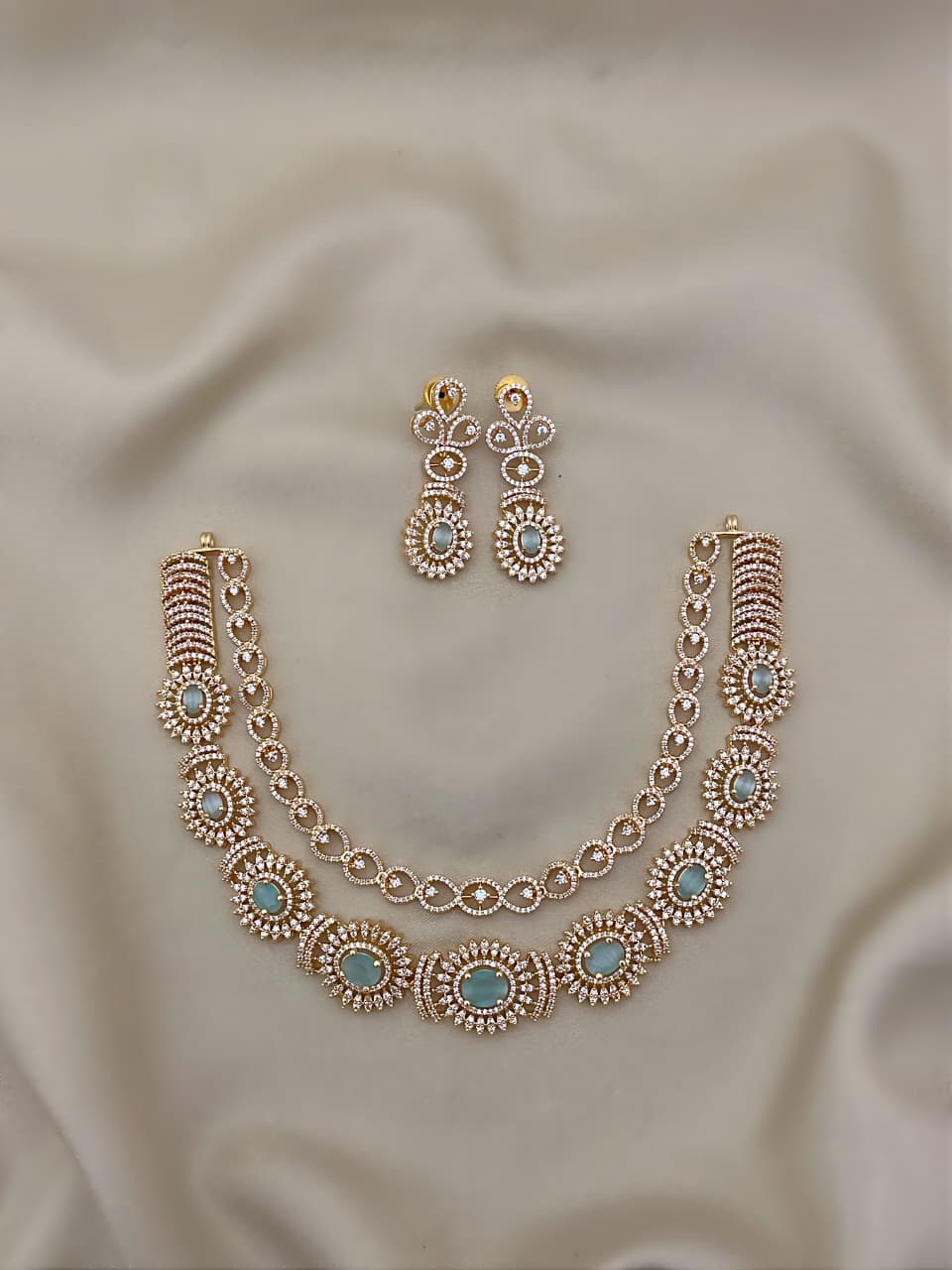 Bridal AD Necklace Jewellery Set with Matching Earrings | Sparkling American Diamonds | Traditional Indian Necklace Set | Indian Jewellery